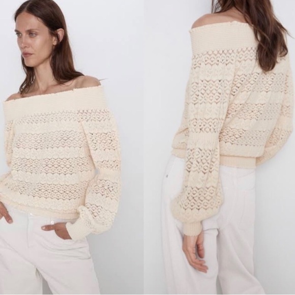 Zara Texture Beige Off The Shoulder Top - Picture 1 of 11